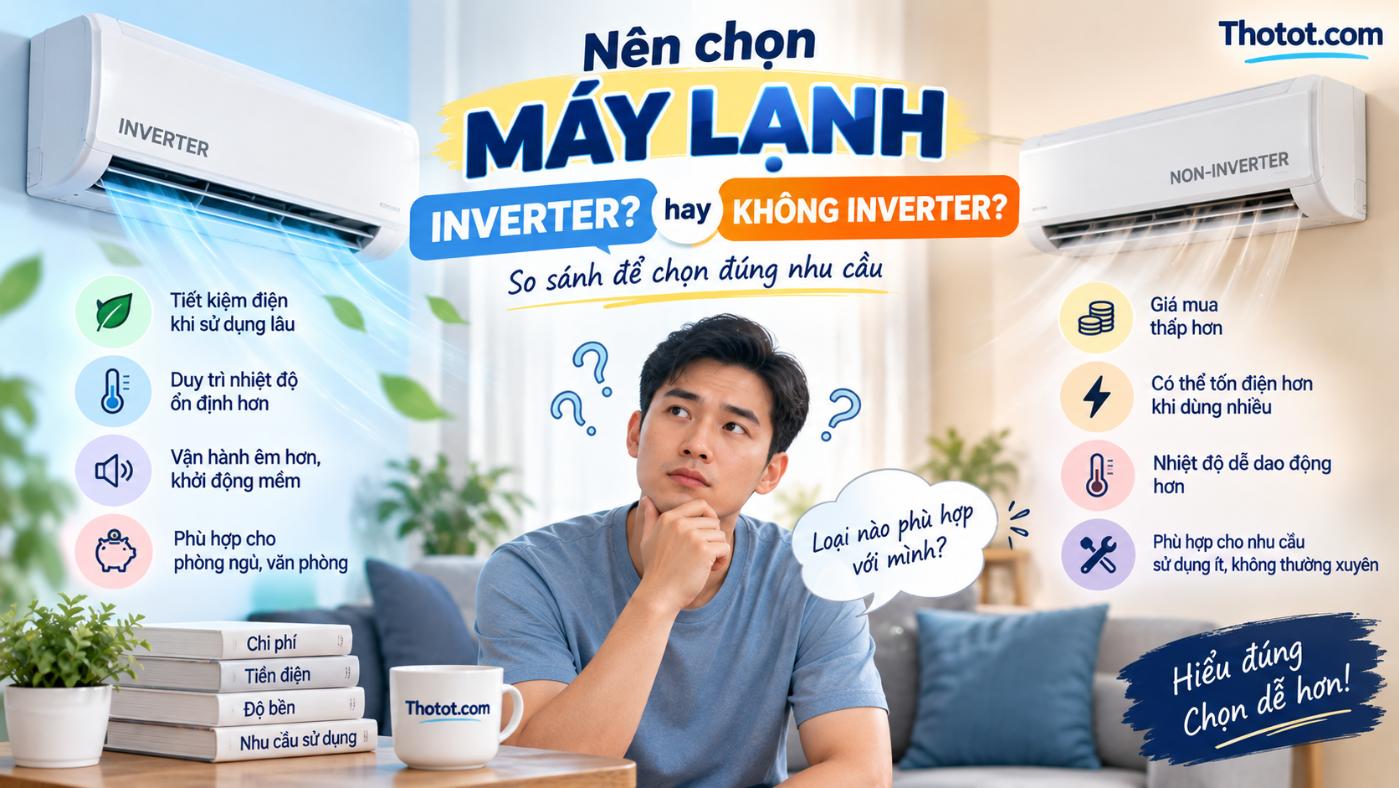 Nên chọn máy lạnh Inverter hay không Inverter? So sánh chi phí và tiền điện