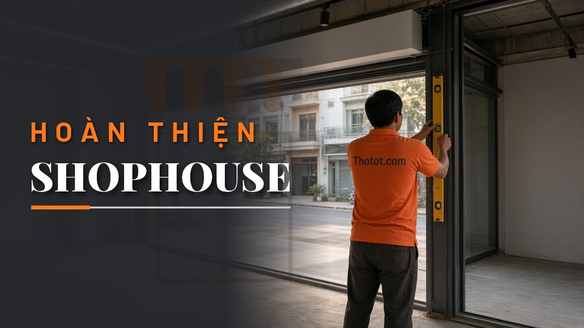 Thi công hoàn thiện shophouse: Điện nước, trần, sàn và mặt tiền