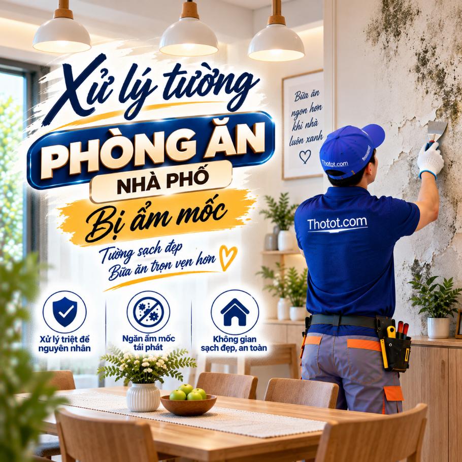 Xử lý tường phòng ăn nhà phố bị ẩm mốc