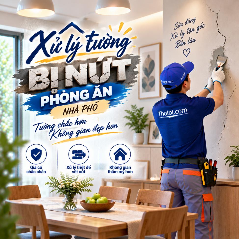 Xử lý tường phòng ăn nhà phố bị nứt