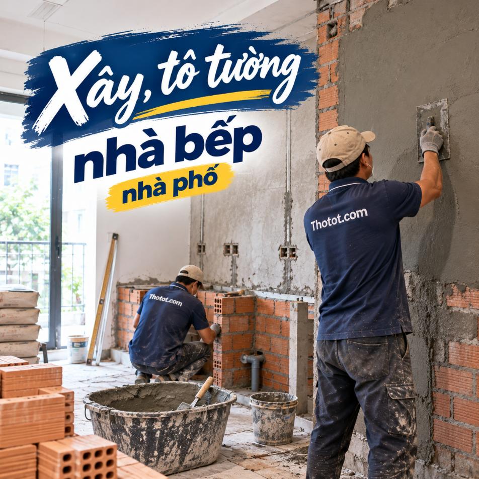 Xây, tô tường nhà bếp nhà phố