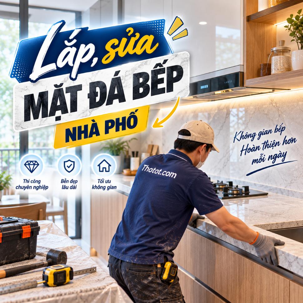Lắp, sửa mặt đá bếp nhà phố