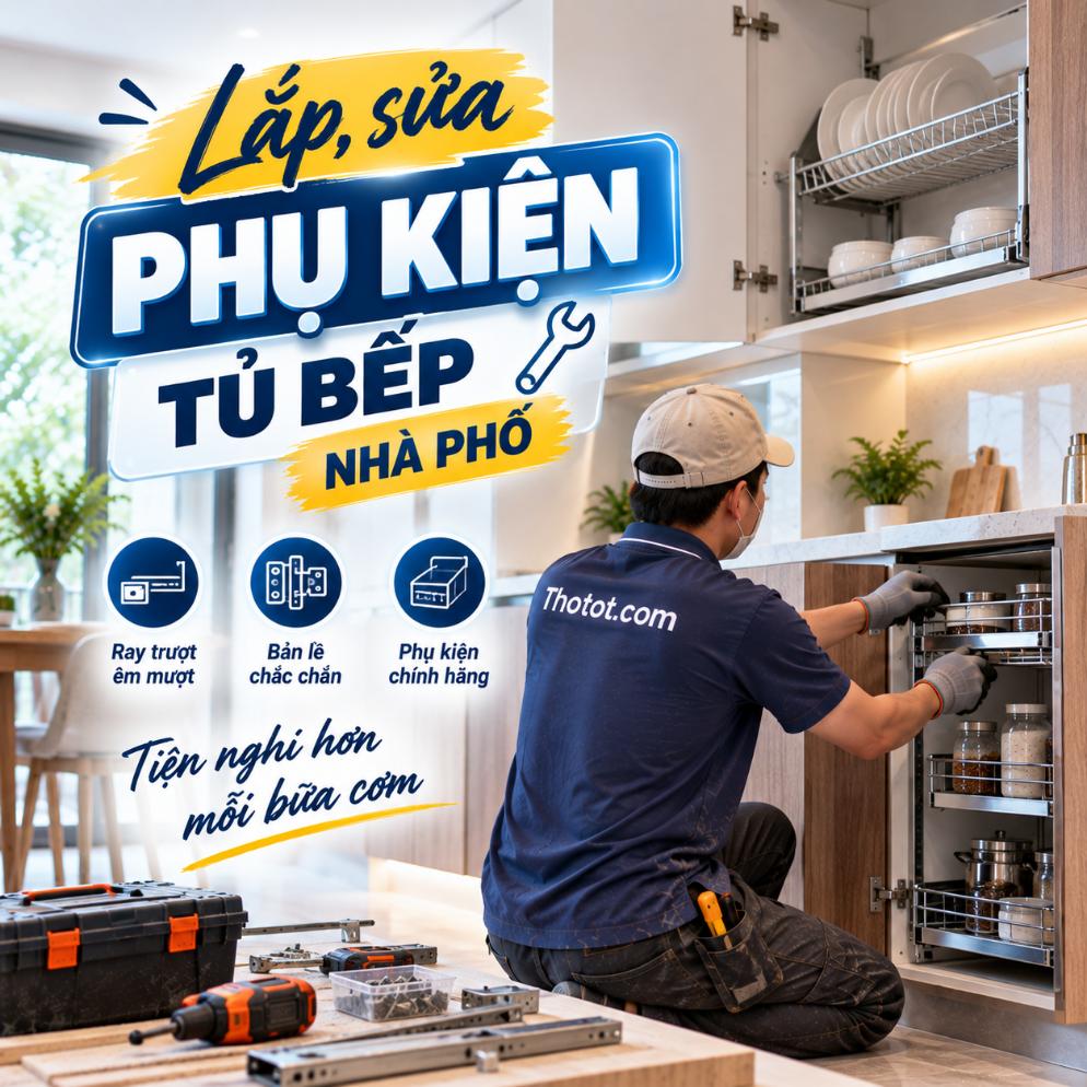 Lắp, sửa phụ kiện tủ bếp nhà phố