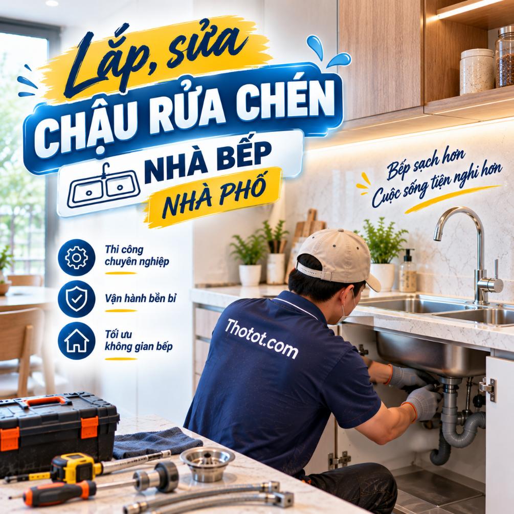 Lắp, sửa chậu rửa chén nhà bếp nhà phố