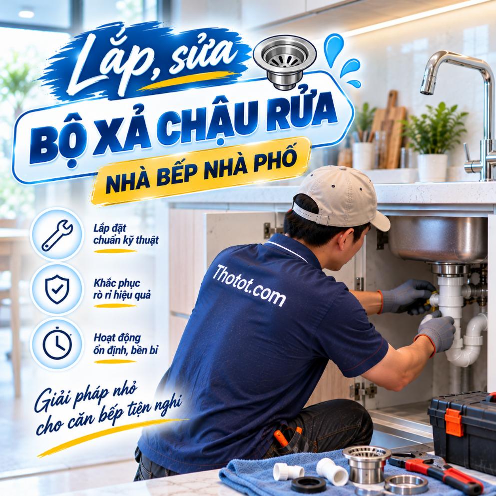 Lắp, sửa bộ xả chậu rửa nhà bếp nhà phố