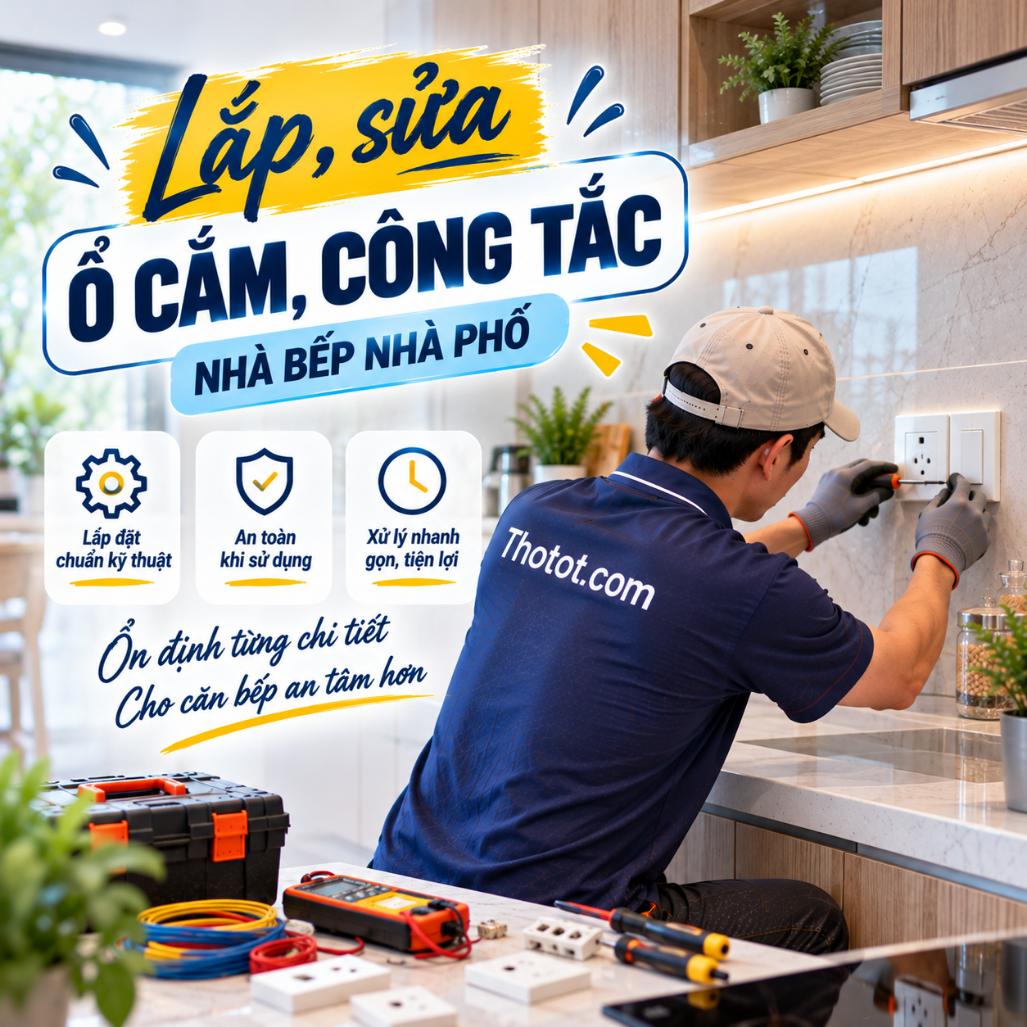 Lắp, sửa ổ cắm, công tắc nhà bếp nhà phố