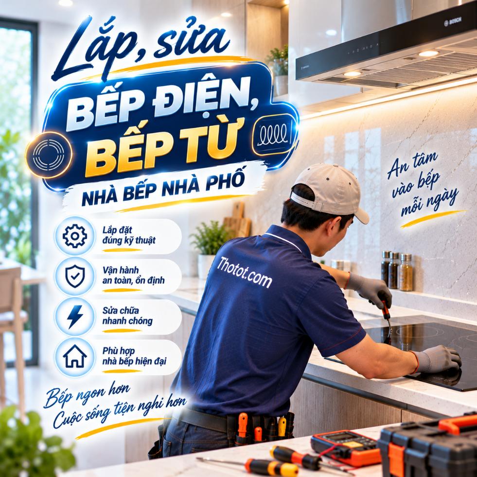 Lắp, sửa bếp điện, bếp từ nhà bếp nhà phố