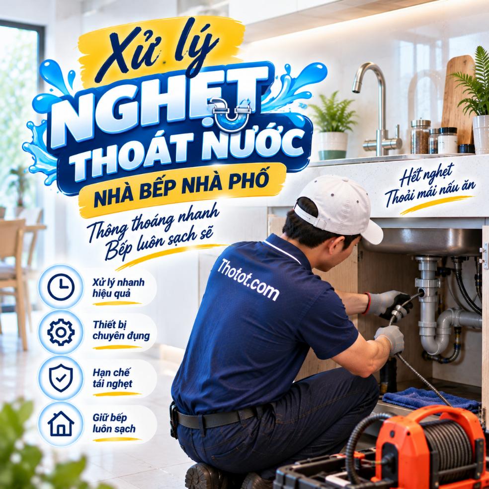 Xử lý nghẹt thoát nước nhà bếp nhà phố