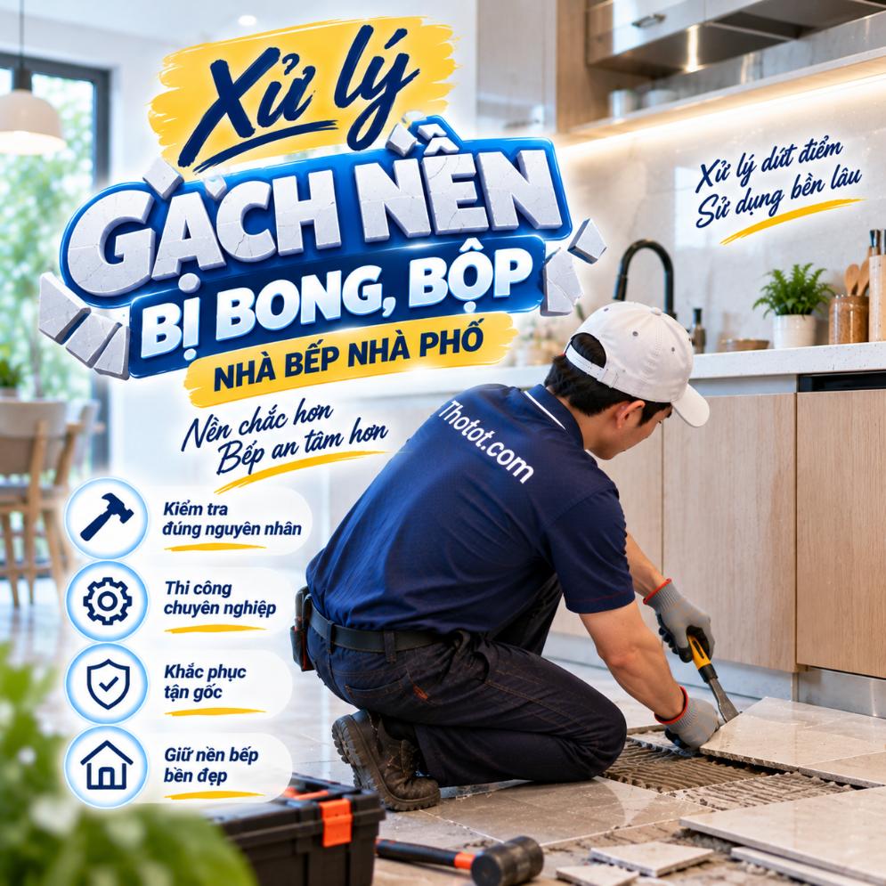 Xử lý gạch nền nhà bếp nhà phố bị bong, bộp