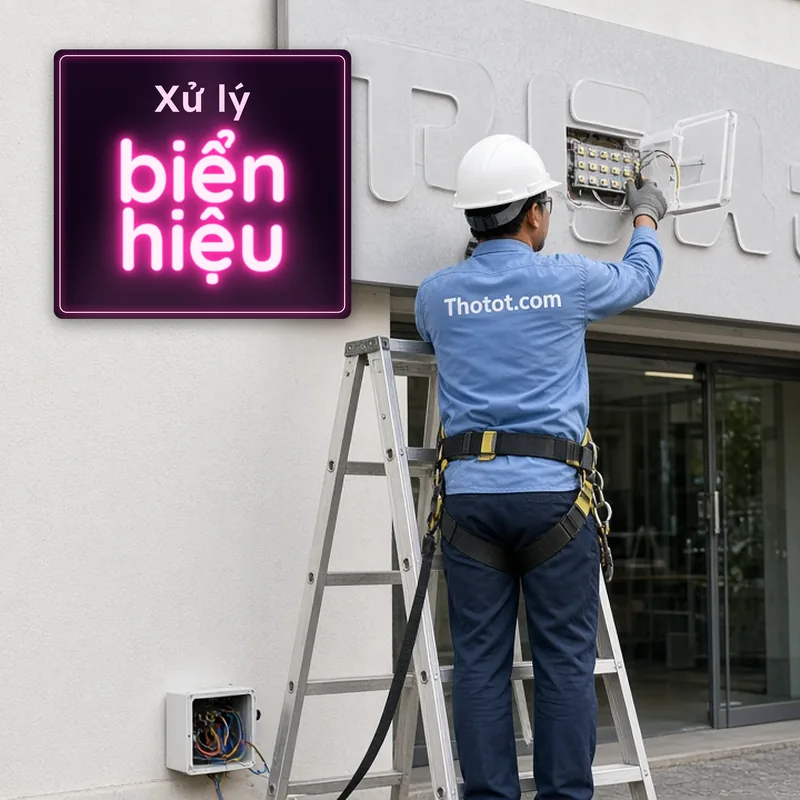 Xử lý biển hiệu cửa hàng bị hư đèn, bong chữ