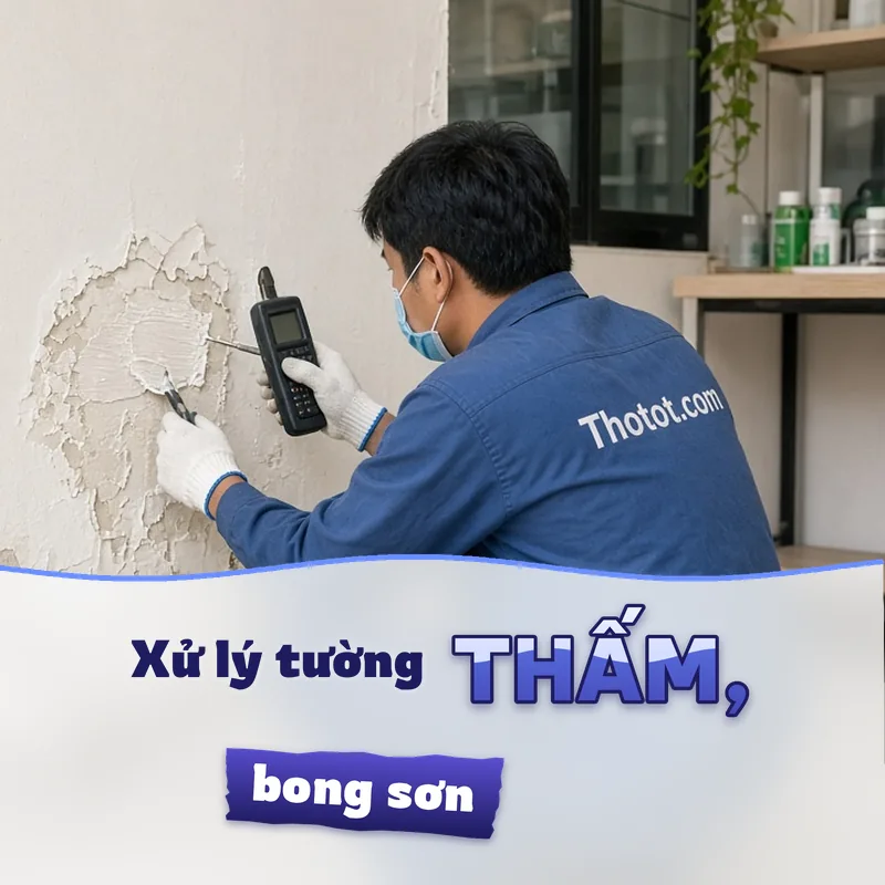 Xử lý tường khu bán hàng cửa hàng bị thấm, bong sơn