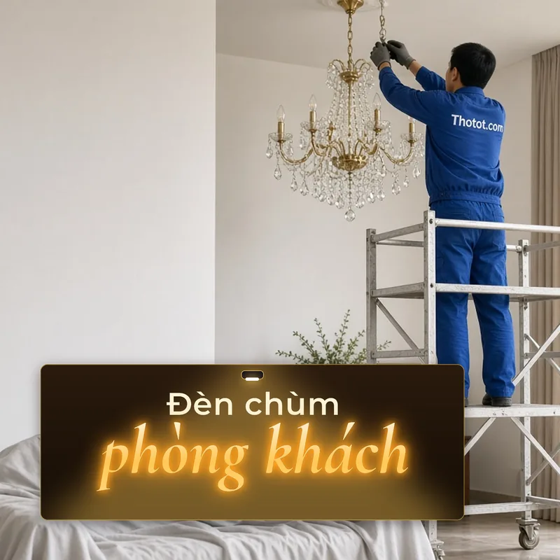 Lắp, sửa đèn chùm phòng khách biệt thự