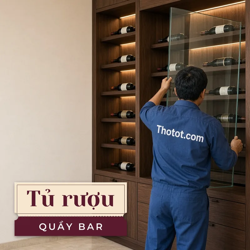 Đóng tủ rượu, quầy bar phòng ăn biệt thự