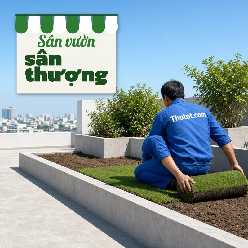 Làm sân vườn trên sân thượng biệt thự