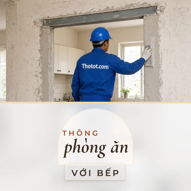 Thông phòng ăn với nhà bếp nhà cấp 4