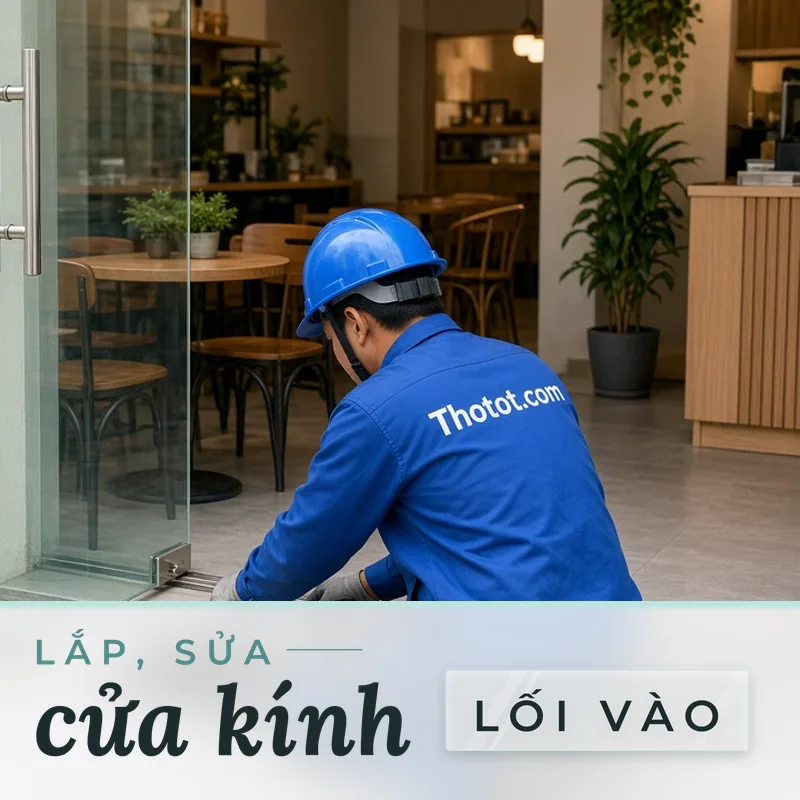 Lắp, sửa cửa kính lối vào quán café