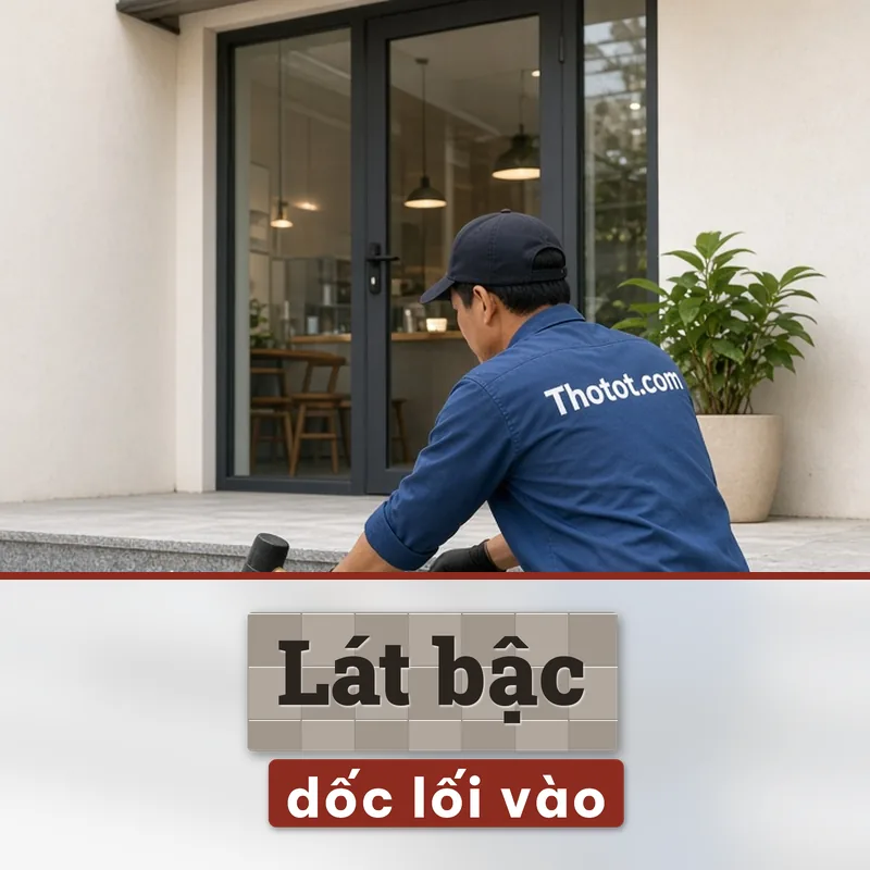 Lát bậc tam cấp, dốc lối vào quán café