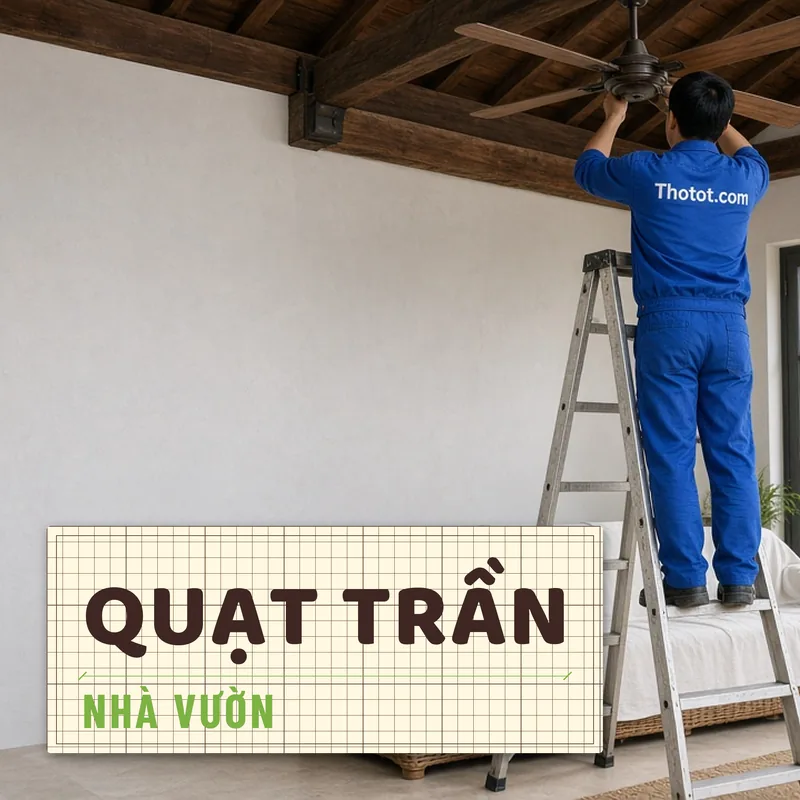 Lắp, sửa quạt trần phòng khách nhà vườn