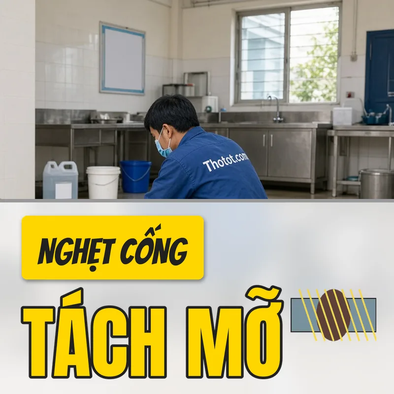 Xử lý nghẹt cống, bể tách mỡ nhà bếp trường học