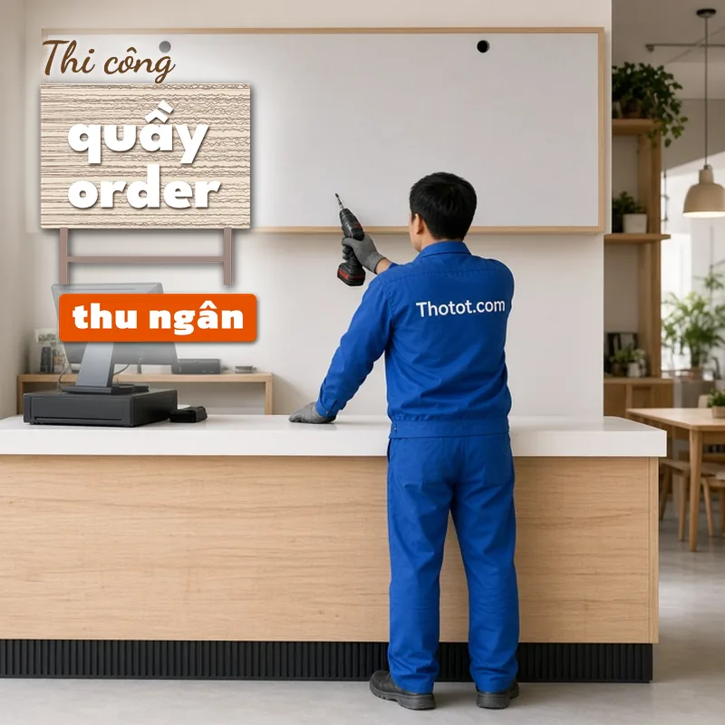 Thi công quầy order, thu ngân quán café