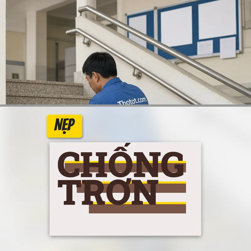 Lắp tay vịn, nẹp chống trơn cầu thang trường học