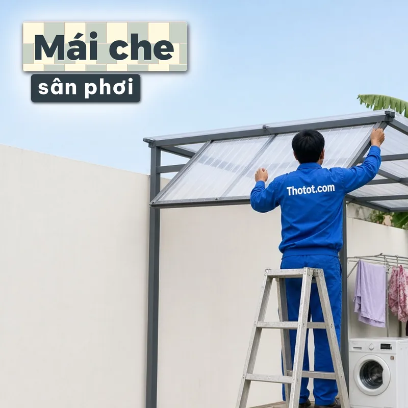 Lắp mái che, giàn phơi khu giặt phơi nhà vườn