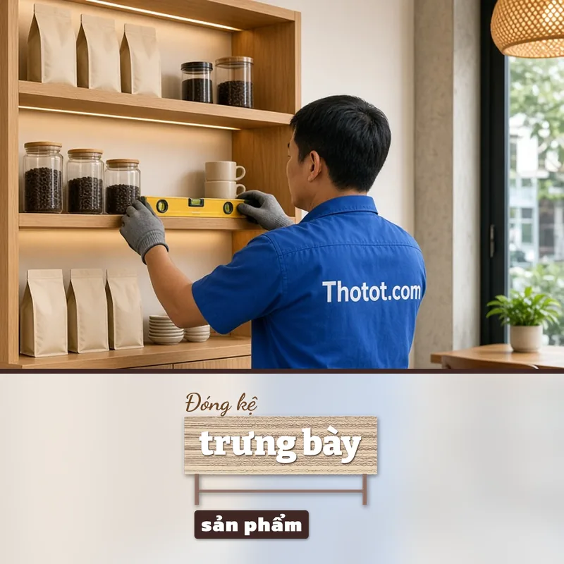 Đóng kệ trưng bày sản phẩm quán café