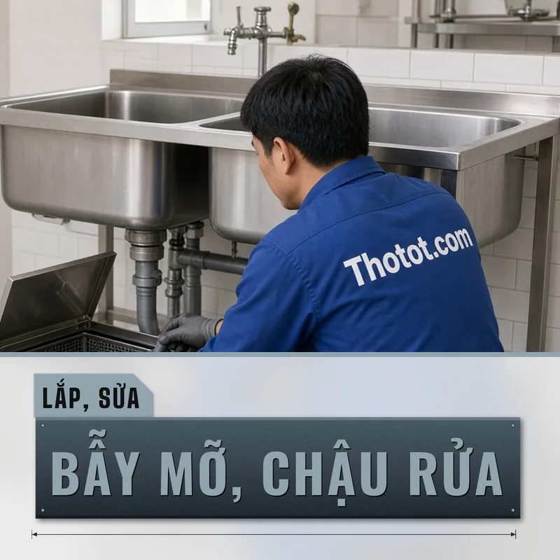 Lắp, sửa bẫy mỡ, chậu rửa khu rửa quán café