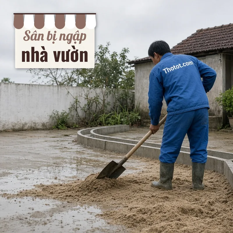 Xử lý sân trước nhà vườn bị ngập nước