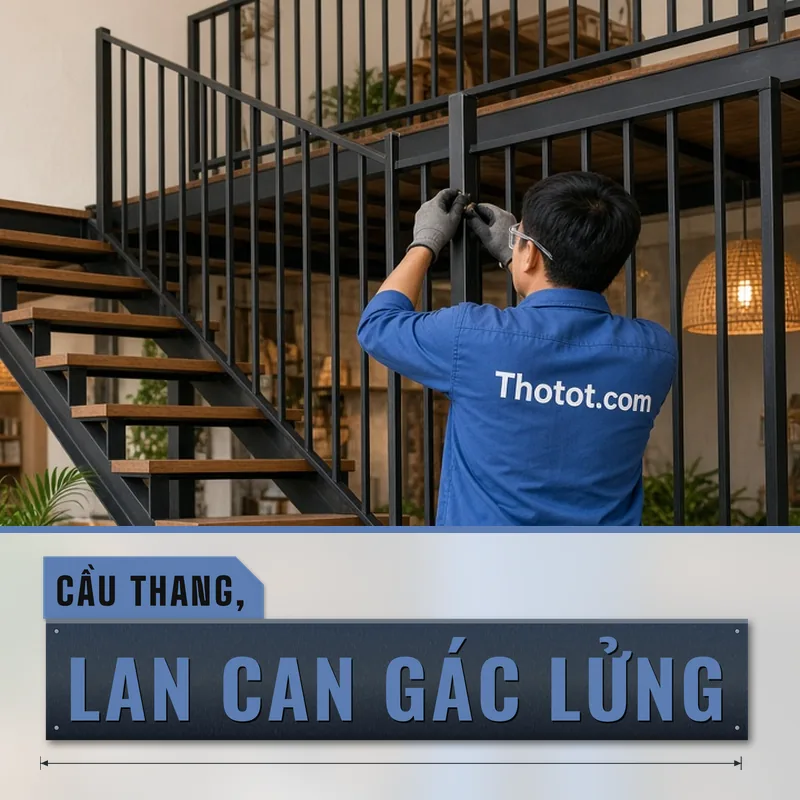 Lắp, sửa cầu thang, lan can gác lửng quán café