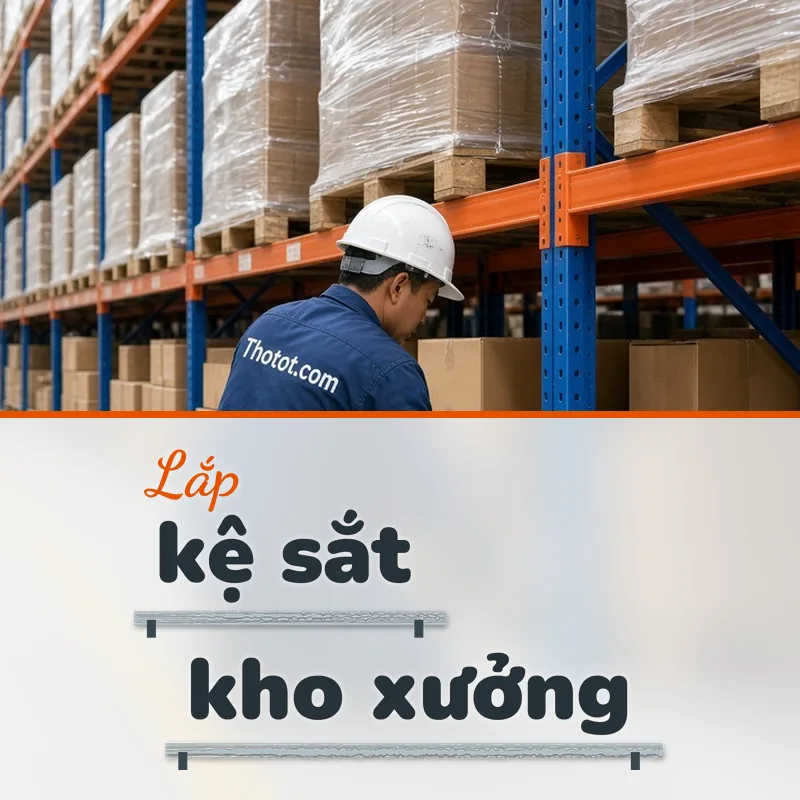 Lắp kệ sắt kho nguyên vật liệu nhà xưởng