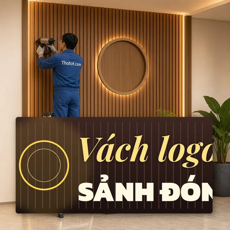 Làm vách logo, quầy đón sảnh nhà hàng