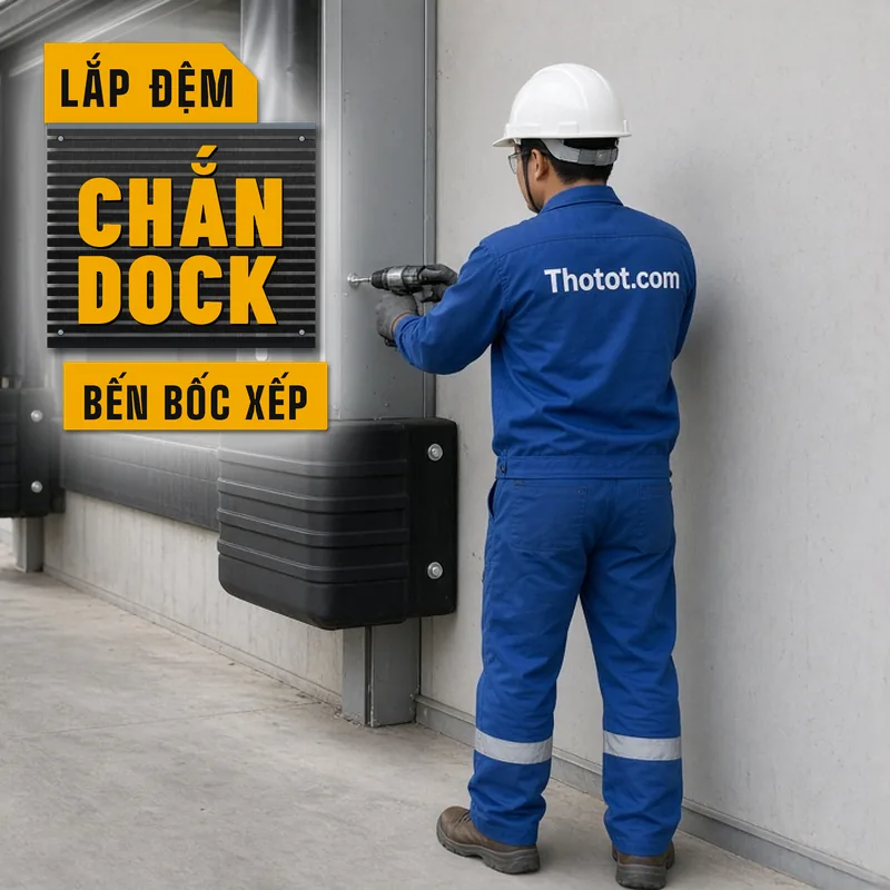 Lắp đệm chắn dock bến bốc xếp nhà kho