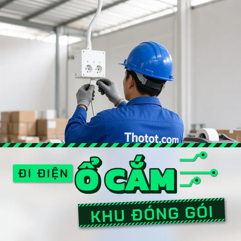 Đi điện, ổ cắm khu đóng gói nhà kho