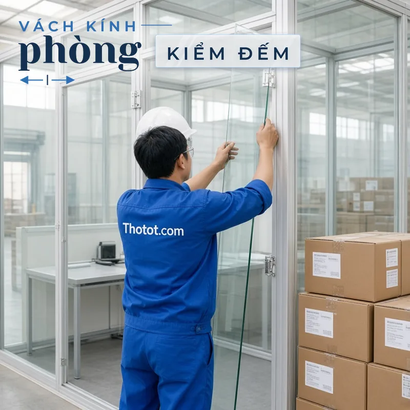 Làm vách kính phòng kiểm đếm nhà kho