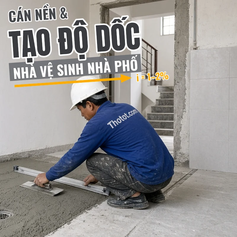 Cán nền & tạo độ dốc nhà vệ sinh nhà phố
