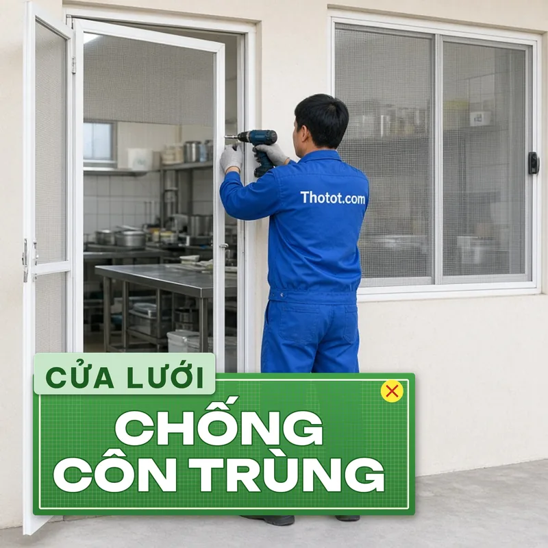 Lắp cửa lưới chống côn trùng bếp nhà hàng