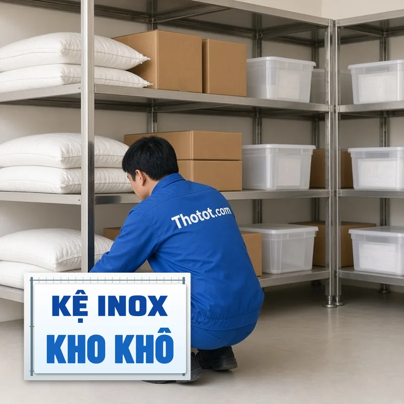 Lắp kệ inox kho thực phẩm khô nhà hàng
