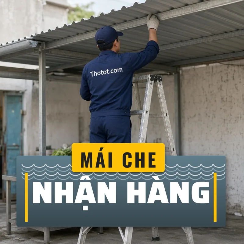 Làm mái che lối nhận hàng sau bếp nhà hàng