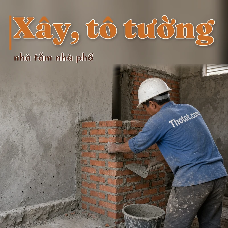 Xây, tô tường nhà tắm nhà phố
