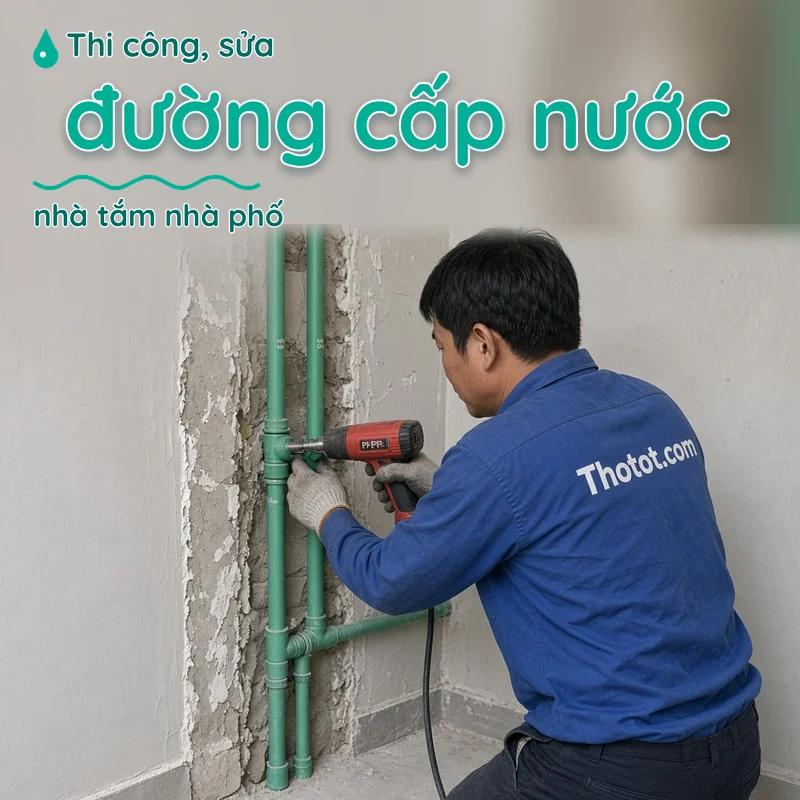 Thi công, sửa đường cấp nước nhà tắm nhà phố