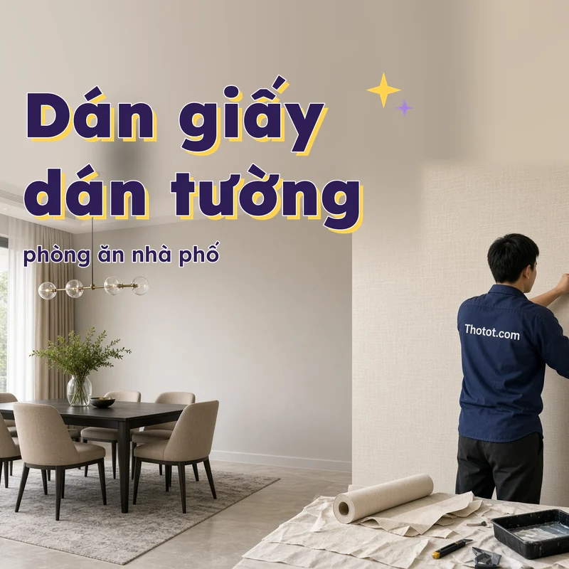 Dán giấy dán tường phòng ăn nhà phố