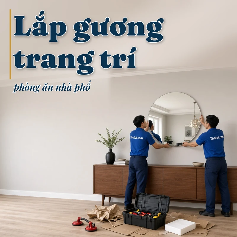 Lắp gương trang trí phòng ăn nhà phố