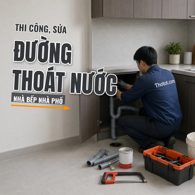 Thi công, sửa đường thoát nước nhà bếp nhà phố