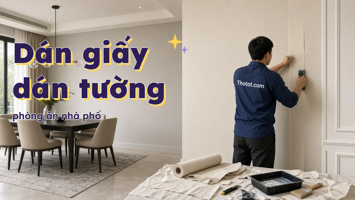 Dán giấy dán tường phòng ăn nhà phố