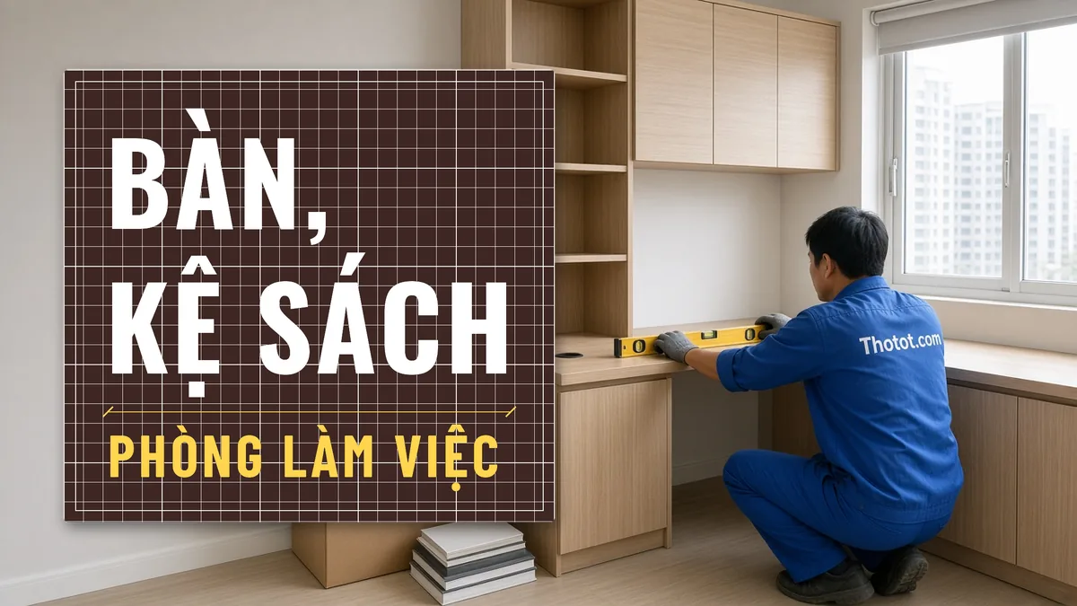 Đóng bàn, kệ sách phòng làm việc căn hộ chung cư