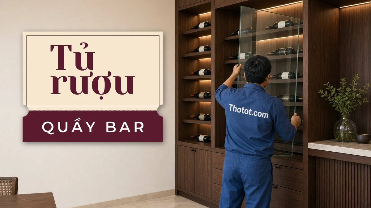 Đóng tủ rượu, quầy bar phòng ăn biệt thự