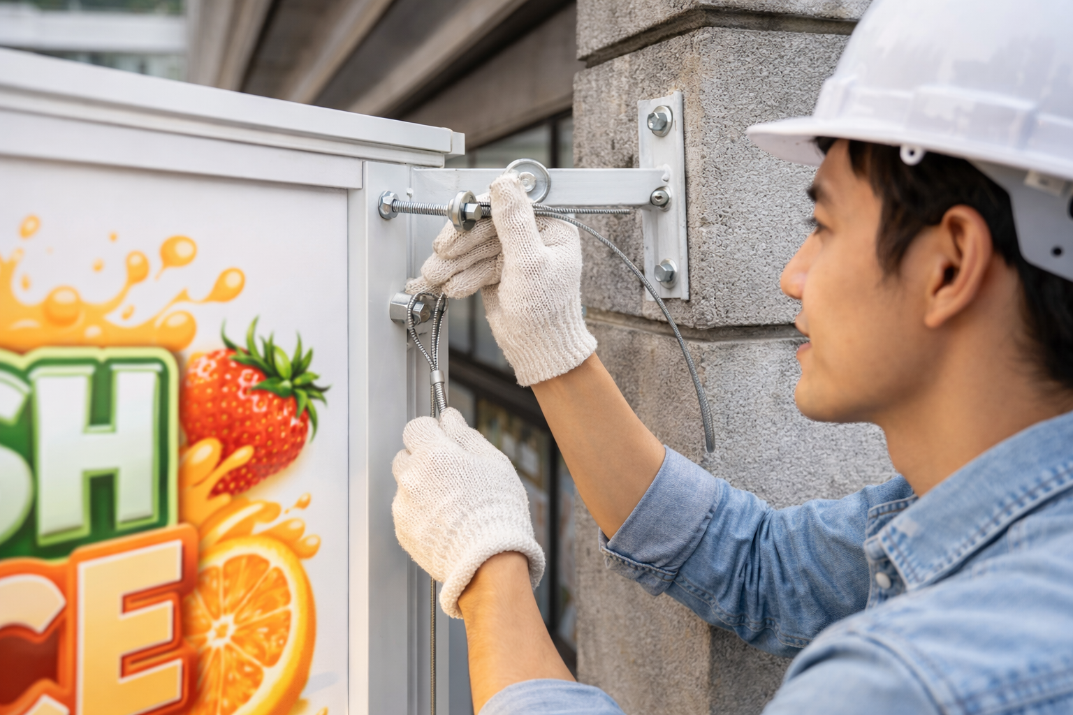 Gia cố an toàn bảng hiệu – Chắc chắn, chống rung lắc