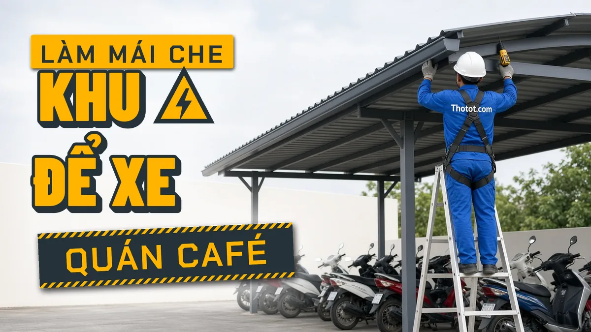 Làm mái che khu để xe quán café