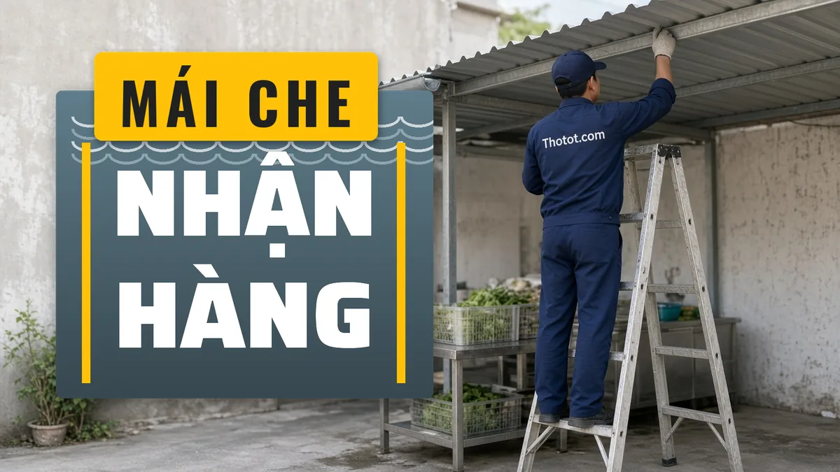 Làm mái che lối nhận hàng sau bếp nhà hàng